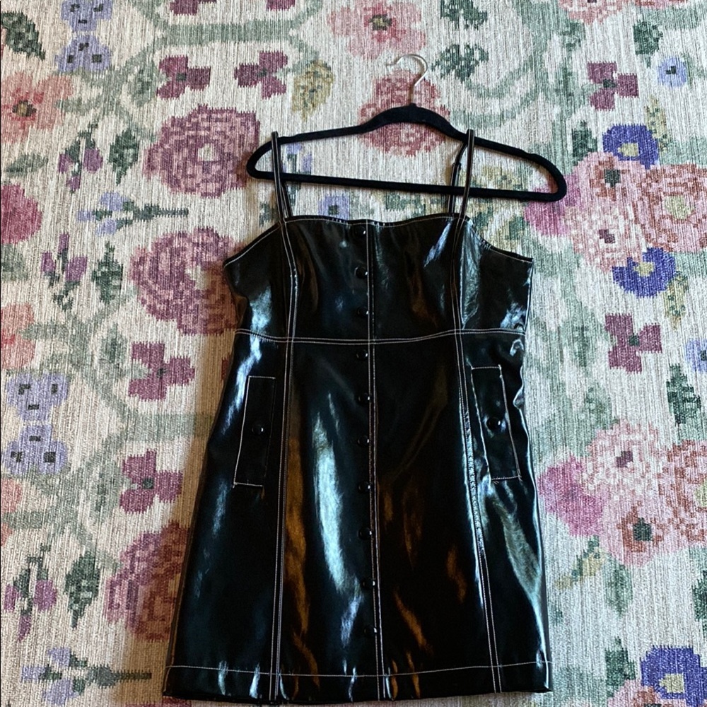 Black Faux Leather Dress with White Stitching